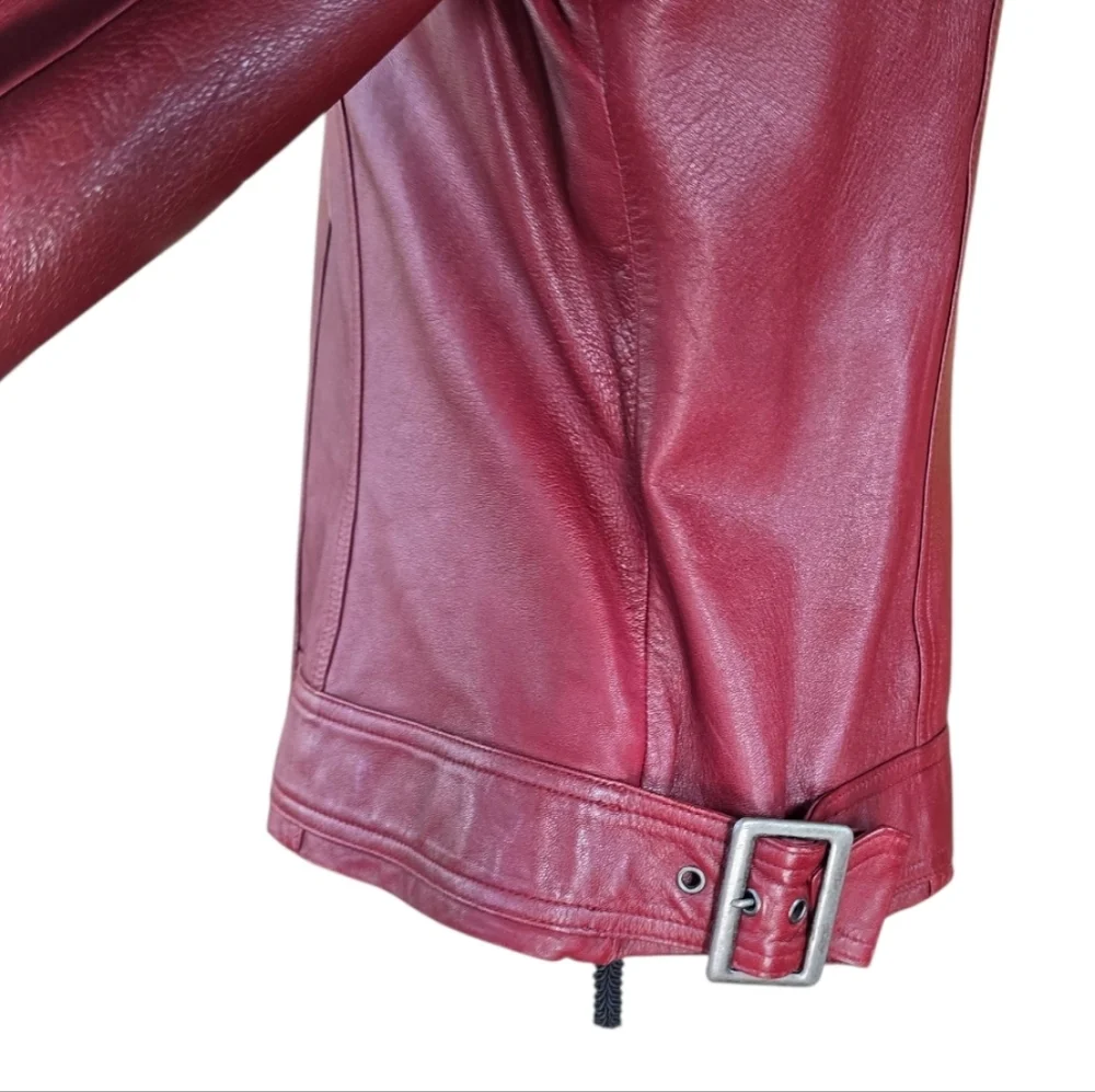 Tribal Deep Red Leather Moto Inspired Zip Up Jacket 8 - Picture 5 of 8